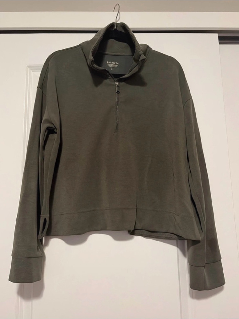 Athleta Olive Green Half-Zip Turtleneck Sweater